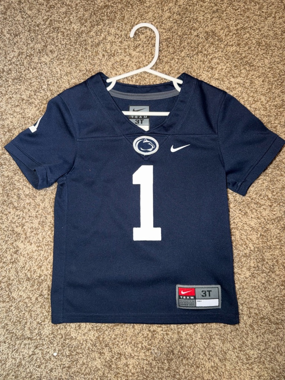 Nike Kids Navy Penn State Football Tee with White Number 1